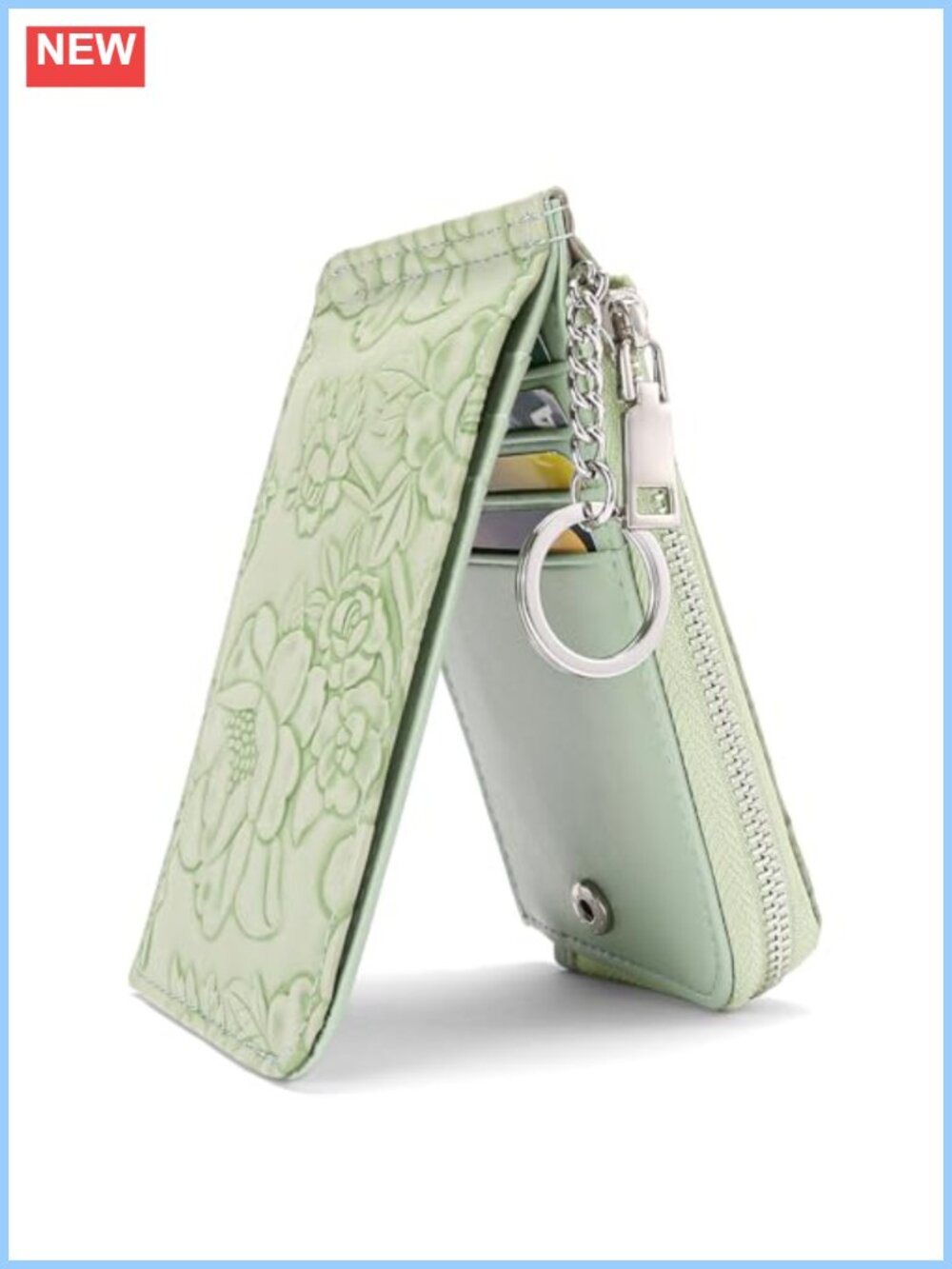 Slim Faux Leather RFID Card Holder Wallet Wristlet Keychain Zipper Pocket